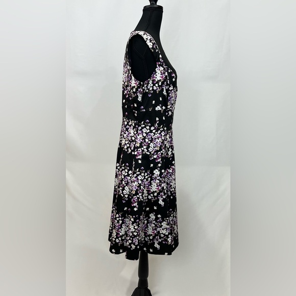 White House Black Market Fit and Flare Black/Purple Floral Dress - Picture 7 of 7